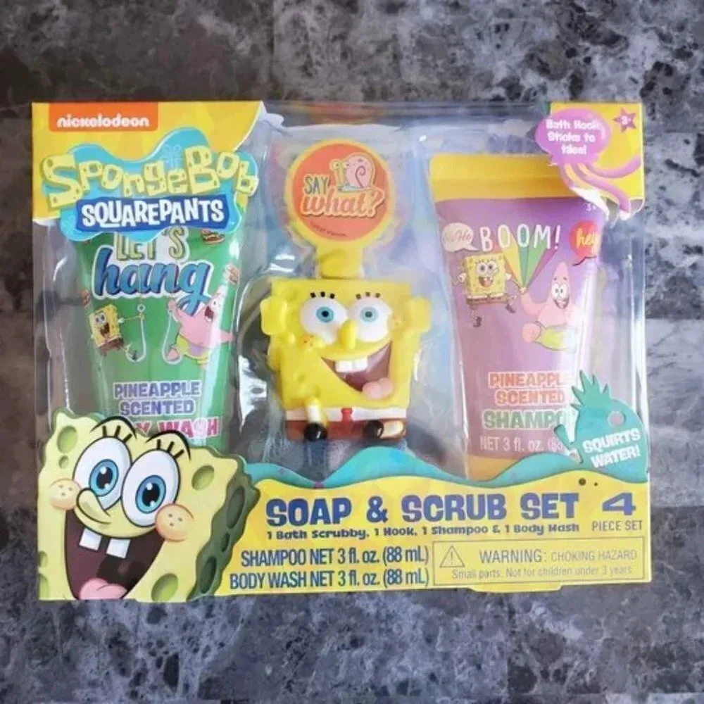 SpongeBob Soap and Scrub Gift Set with Plush Dog and Red Bath Paint